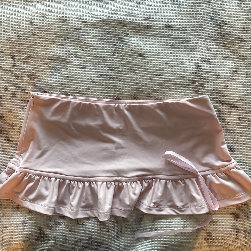 Amelie Teje Pink Skater Mini Skirt with Ruffled Hem